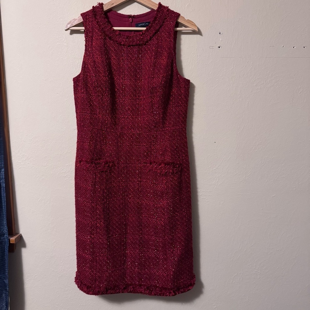 Lands End dark red tweed wool blend shift dress Size 4